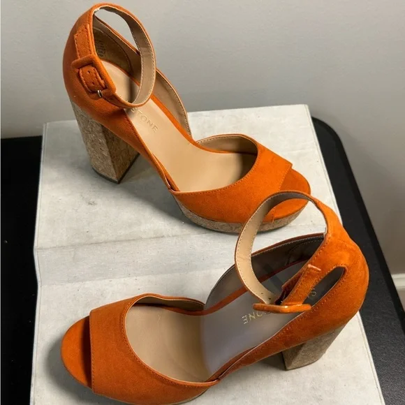Sun + Stone Orange Platform Shoes with Chunky Heel, Size 7, NWOT - Picture 3 of 9